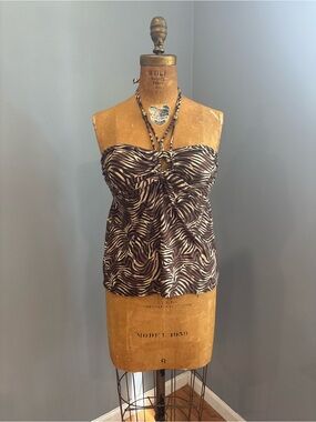 Coco Reef Zebra Print Tankini Swim Top 32D‎ Brown Halter Underwire